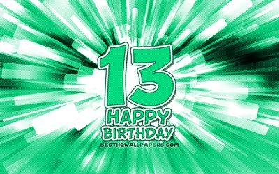 Happy 13th birthday, 4k, turquoise abstract rays, Birthday Party, creative, Happy 13 Years Birthday, 13th Birthday Party, cartoon art, Birthday concept, 13th Birthday