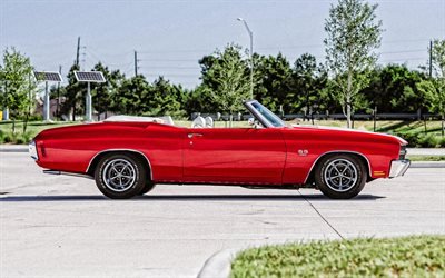 1970, Chevrolet Chevelle SS 454, sivukuva, ulkoa, punainen avoauto, retro autot, punainen Chevelle SS 454, american classic cars, Chevrolet