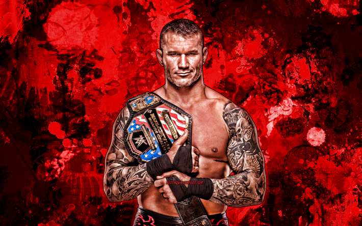 Randy Orton, punainen maali roiskeet, WWE, amerikkalainen painijat, paini, grunge art, Randall Keith Orton, painijat