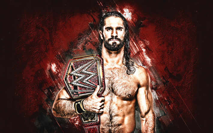Seth Rollins, portrait, American wrestler, WWE, red stone background, USA, Colby Lopez