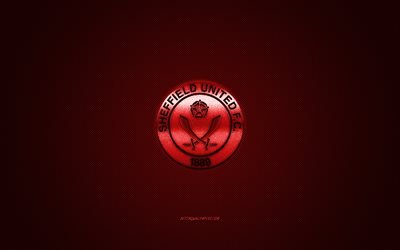 Sheffield United FC, English football club, Premier League, red logo, red carbon fiber background, football, Sheffield, England, Sheffield United logo