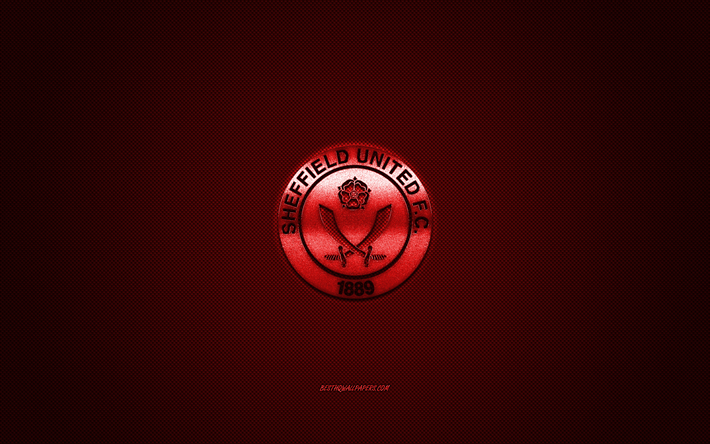 Sheffield United FC, club de football anglais de Premier League, logo rouge, rouge de fibre de carbone de fond, football, Sheffield, en Angleterre, Sheffield United logo