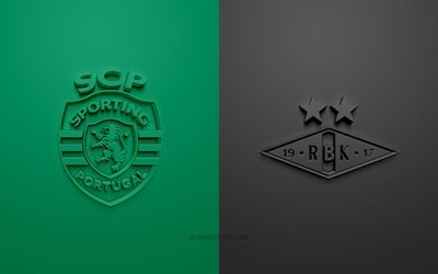 Sporting vs Rosenborg, Europa League, 2019, promo, football match, UEFA, Group D, UEFA Europa League, Rosenborg BK, Sporting, 3d art, 3d logo