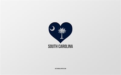 Amo la Carolina del Sud, Stati americani, sfondo grigio, Stato della Carolina del Sud, USA, Cuore della bandiera della Carolina del Sud, citt&#224; preferite
