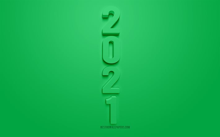 2021 Green background, 2021 New Year, 2021 concepts, Green background, 2021 3D art, Happy New Year 2021, creative art