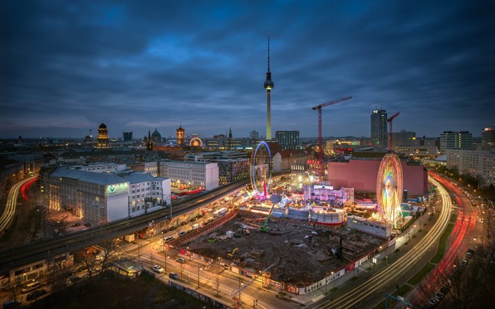 ベルリンテレビ塔, 夜景, 都市の景観, ヨーロッパ, ベルリン, ドイツの都市