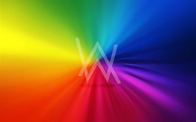 Alan Walker logo, 4k, vortex, Norwegian DJs, rainbow backgrounds, creative, music stars, artwork, Alan Olav Walker, superstars, Alan Walker