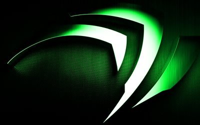 Yeşil NVIDIA logosu, 3d sanat, Yeşil metal NVIDIA logosu, NVIDIA 3d amblemi, yaratıcı sanat, Yeşil NVIDIA arka plan