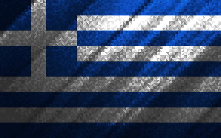 flagge von griechenland, bunte abstraktion, griechenland mosaik flagge, europa, griechenland, mosaik-kunst, griechenland-flagge