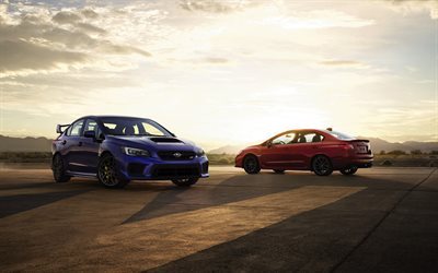 Subaru WRX STI, 2018, sedan, red Subaru, blue, new Impreza