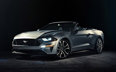 Ford Mustang, 2017, Cabriolet, argent, Mustang, voiture de sport, Ford