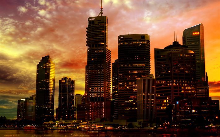 Methevas, skyscrapers, sunset, Australia
