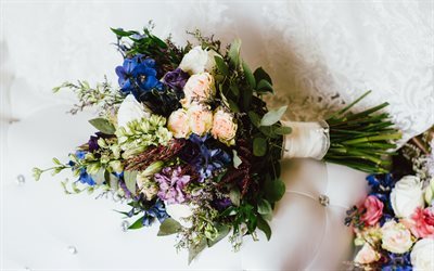 wedding bouquet, roses, bouquet of different flowers, beautiful bouquet, bridal bouquet
