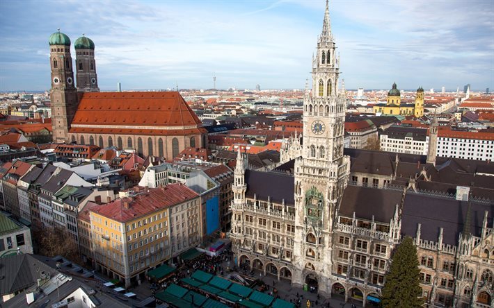 New Town Hall, Munich, city center, Germany, urban panorama, Marienplatz