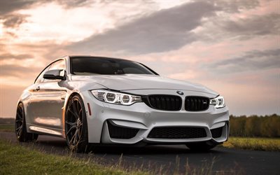 BMW M4, f82, 2017, white sports coupe, tuning m4, German cars, BMW