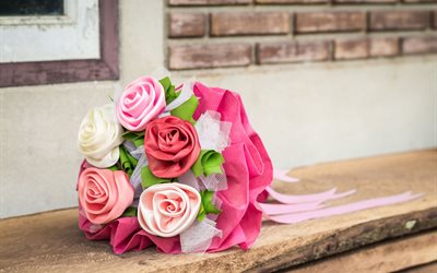 シルクバラ, 結婚式の花束, 造花, ブライダルブーケ, バラ
