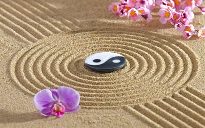 Zen, filosofia, Buddismo, Yin e Yang, l&#39;energia, la sabbia monaco, Giappone