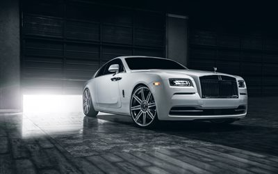 Rolls-Royce Ghost, 2017, white luxury coupe, tuning, garage, white Ghost