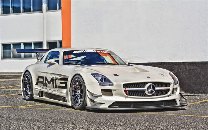 Mercedes-Benz SLS AMG, 4k, supercars, C197, autos de carreras, Mercedes