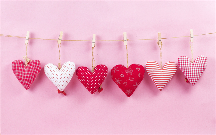 Valentines Day, hearts on a rope, romance, middle, February 14, love concepts