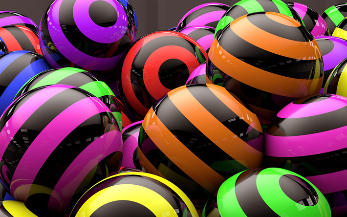 coloridas esferas 3D, close-up, 3D bolas, creativo, multi-colores esferas