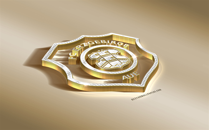 FC Erzgebirge Aue, Tysk fotboll club, golden silver logotyp, Flodsl&#228;tt, Tyskland, Bundesliga 2, 3d gyllene emblem, kreativa 3d-konst, fotboll
