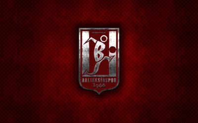 Balıkesirspor, Turkish football club, red metal texture, metal logo, emblem, Balikesir, Turkey, TFF First League, 1 Lig, creative art, football
