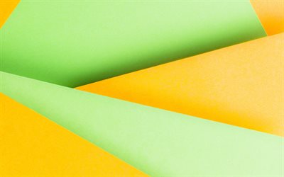 4k, il design dei materiali, verde e giallo, linee, forme geometriche, lecca-lecca, triangoli, creativo, strisce, geometria, sfondo colorato