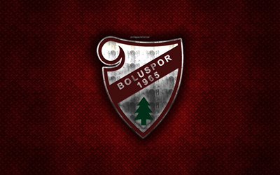 Boluspor, Turkish football club, red metal texture, metal logo, emblem, Bolu, Turkey, TFF First League, 1 Lig, creative art, football
