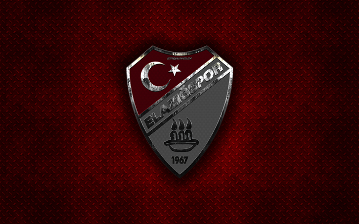 Elazigspor, Turkish football club, r&#246;d metall textur, metall-logotyp, emblem, Elazig, Turkiet, TFF F&#246;rsta Ligan, 1 league, kreativ konst, fotboll