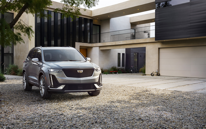 Cadillac XT6, 2019, silver crossover, front view, exterior, new silver XT6, american cars, Cadillac