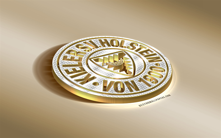 Holstein Kiel, Alman Futbol Kul&#252;b&#252;, altın g&#252;m&#252;ş logo, Kiel, Almanya, 2 Bundesliga, 3d altın amblemi, yaratıcı 3d sanat, futbol