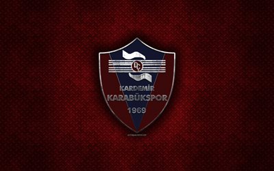 Kardemir Karabukspor, Turkish football club, red metal texture, metal logo, emblem, Karabuk, Turkey, TFF First League, 1 Lig, creative art, football