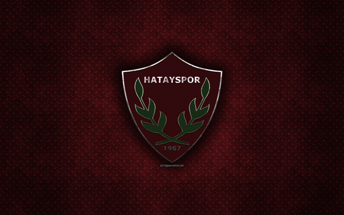 Hatayspor, Turkish football club, red metal texture, metal logo, emblem, Antakye, Hatay, Turkey, TFF First League, 1 Lig, creative art, football