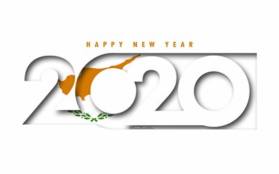 Cyprus 2020, Flag of Cyprus, white background, Happy New Year Cyprus, 3d art, 2020 concepts, Cyprus flag, 2020 New Year