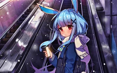 Escalator, manga, Acidear, artwork, girl with blue hair, Acidear characters