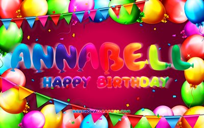 お誕生日おめでAnnabell, 4k, カラフルバルーンフレーム, Annabell名, 紫色の背景, Annabellお誕生日おめで, Annabell誕生日, ドイツの人気女性の名前, 誕生日プ, Annabell