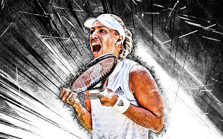 Download wallpapers 4k, Angelique Kerber, WTA, grunge art, German tennis  players, white abstract rays, tennis, fan art, Angelique Kerber 4K for  desktop free. Pictures for desktop free