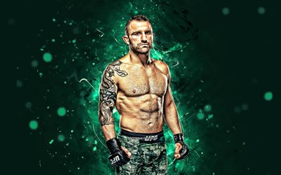 Alexander Volkanovski, 4k, gr&#246;n neon lights, Australiska soldater, MMA, UFC, Mixed martial arts, Alexander Volkanovski 4K, UFC fighters, MMA-fighters