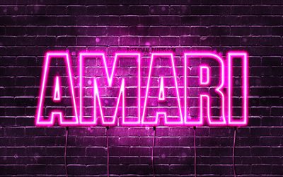 Amari, 4k, tapeter med namn, kvinnliga namn, Amari namn, lila neon lights, &#246;vergripande text, bild med Amari namn