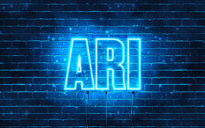 Ari, 4k, adları Ari adıyla, yatay metin, Ari adı, mavi neon ışıkları, resimli duvar kağıtları