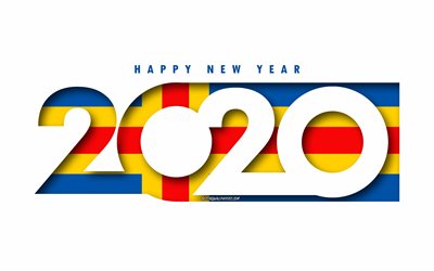 جزر آلاند 2020, العلم من جزر ألاند, خلفية بيضاء, سنة جديدة سعيدة جزر ألاند, الفن 3d, 2020 المفاهيم, جزر آلاند العلم, 2020 السنة الجديدة