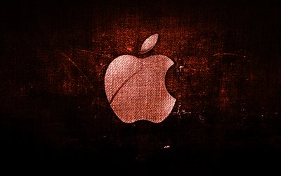 Apple arancio, logo, tessuto arancione di sfondo, Apple, creative, Apple denim logo, grunge, arte, logo Apple