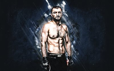 Abubakar Nurmagomedov, Rus D&#246;v&#252;ş&#231;&#252;, portre, Ultimate Fighting Championship, UFC, MMA, mavi taş arka plan