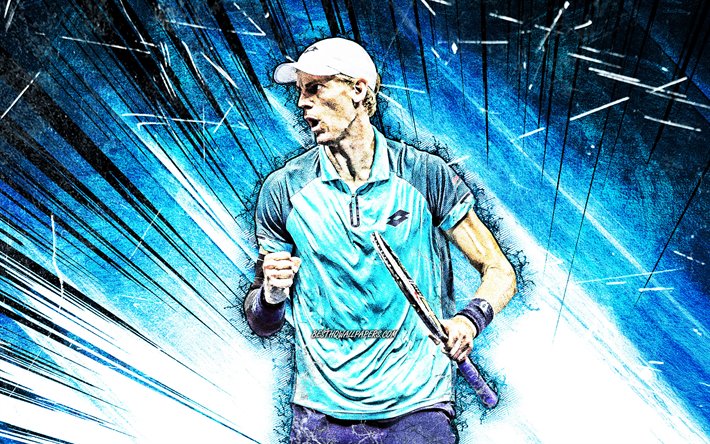 4k, Kevin Anderson, ATP, grunge art, South African tennis players, blue abstract rays, tennis, Anderson, fan art, Kevin Anderson 4K