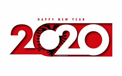 Albania 2020, Flag of Albania, white background, Happy New Year Albania, 3d art, 2020 concepts, Albania flag, 2020 New Year