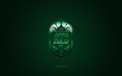 AmaZulu FC, South African football club, South African Premier Division, green logo, green carbon fiber background, football, Durban, South Africa, AmaZulu FC logo