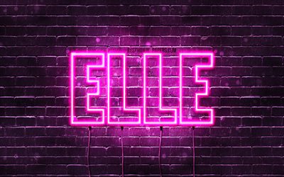 Elle, 4k, fondos de pantalla con los nombres, los nombres femeninos, Elle nombre, p&#250;rpura luces de ne&#243;n, el texto horizontal, imagen con Elle nombre