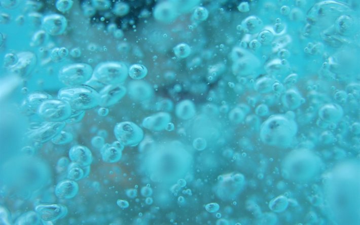 水泡質感, マクロ, 水中, 泡, 波, 青い水の背景, 水質感, 泡風合い