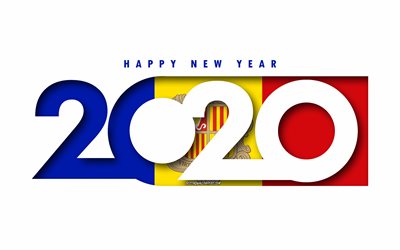 Andorra 2020, Lipun Andorra, valkoinen tausta, Hyv&#228;&#228; Uutta Vuotta Andorra, 3d art, 2020 k&#228;sitteit&#228;, Andorran lippu, 2020 Uusi Vuosi, 2020 Andorran lippu